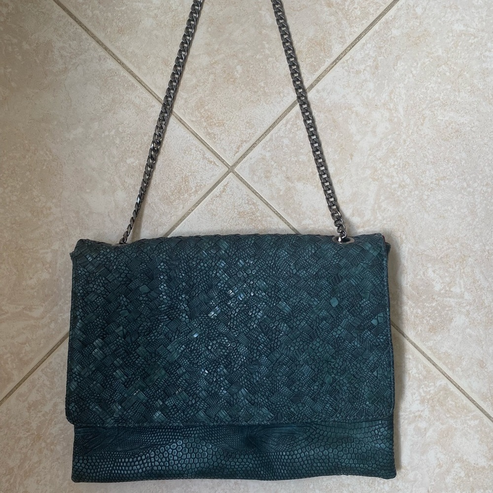 Blue/Green Faux Alligator skin bag w. Gun metal chain